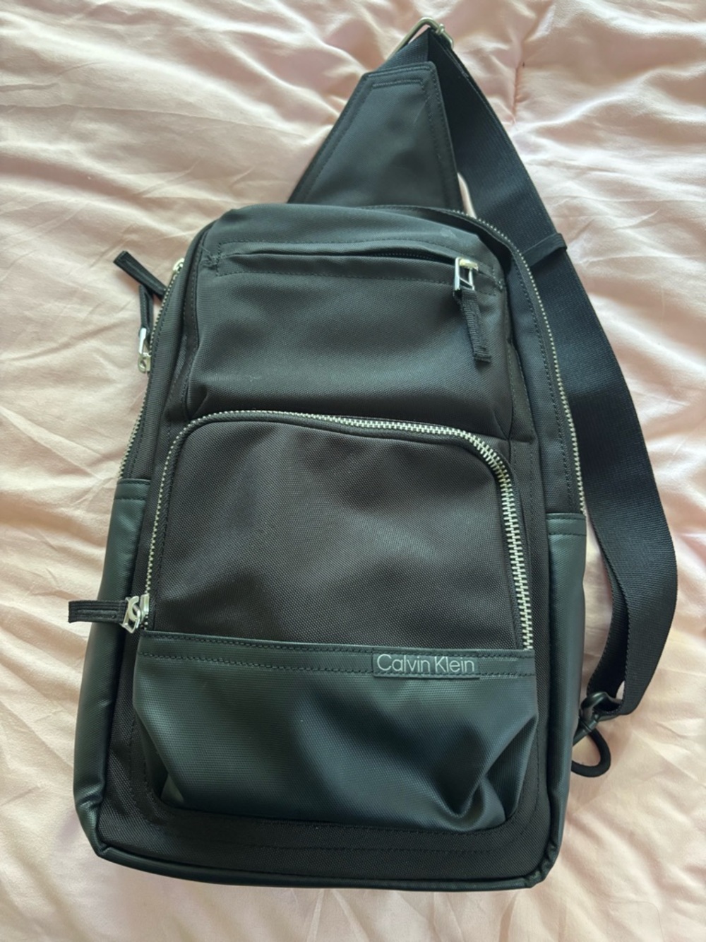 Calvin Klein Black Men's Sling Bag with Silver Zippers - Picture 7 of 8